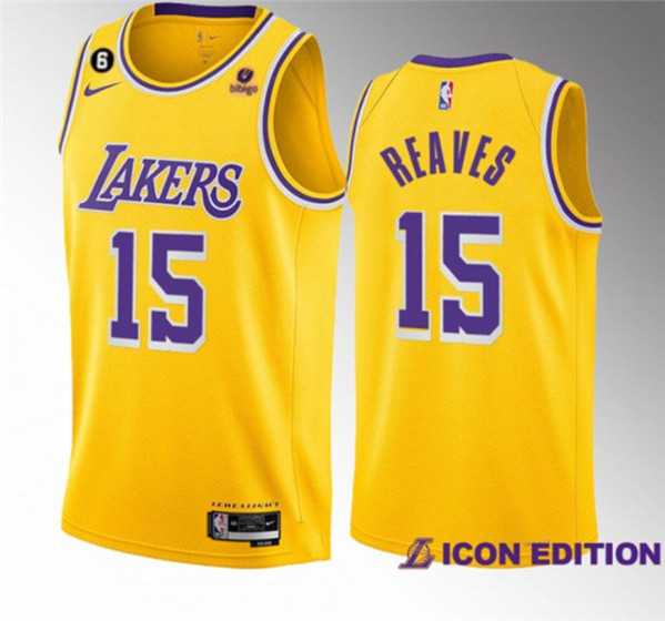Mens Los Angeles Lakers #15 Austin Reaves Yellow Edition With NO.6 Patch Stitched Basketball Jersey->los angeles lakers->NBA Jersey